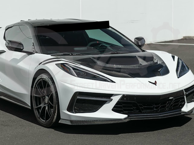 2020-PRESENT CHEVROLET CORVETTE C8 | ZR1 REPLICA STYLE DOUBLE SIDED CARBON FIBER FRONT VENTED HOOD